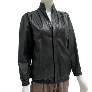 70's Robert Elliot Black Genuine Leather‎ Black Bomber Jacket Sz S Bikercore Vtg